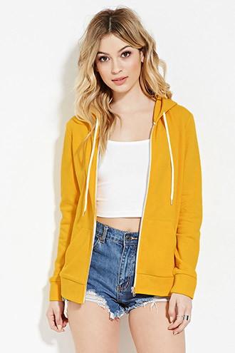 Forever21 Plus Women's  Yellow Classic Zip-up Hoodie