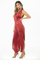 Forever21 Satin Surplice Slit-leg Jumpsuit