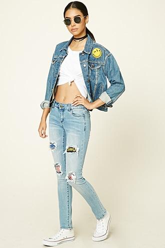 Forever21 Women's  Distressed Patch Skinny Jeans