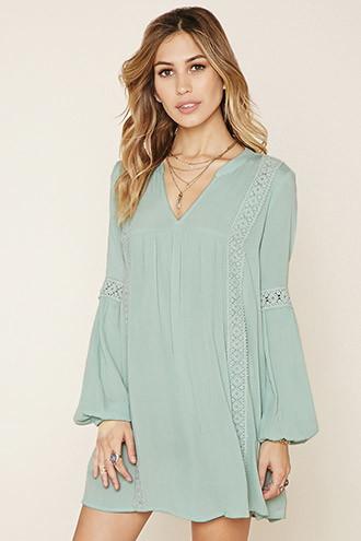 Forever21 Women's  Crocheted Split-neck Mini Dress