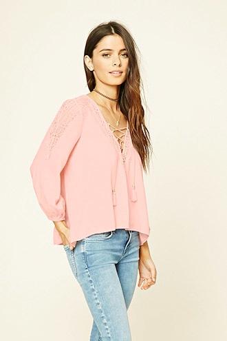 Forever21 Women's  Eyelash Lace Woven Top