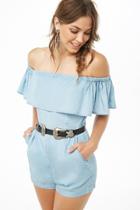 Forever21 Chambray Off-the-shoulder Flounce Romper