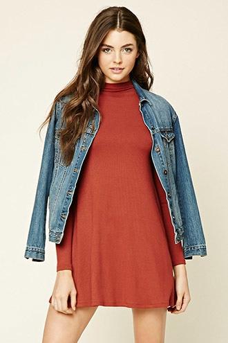 Forever21 Women's  Rust Ribbed Turtleneck Dress
