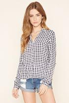 Forever21 Women's  Navy Checkered Button-down Shirt