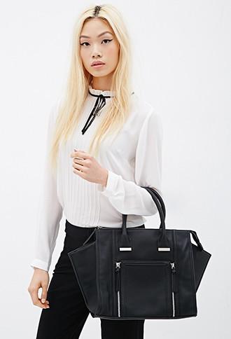 Forever21 Zippered Faux Leather Satchel (black)