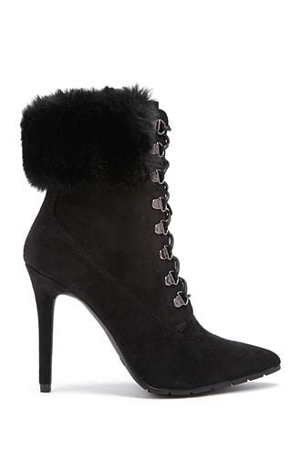 Forever21 Faux Fur-trim Stiletto Booties