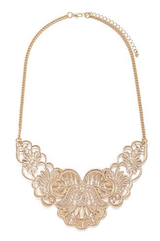 Forever21 Gold Etched Filigree Bib Necklace
