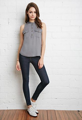 Forever21 Women's  Buttoned Pocket Shirt (grey)