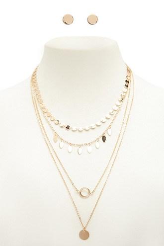Forever21 High-polish Layered Necklace & Stud Earrings Set