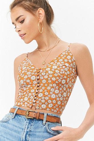 Forever21 Daisy Print Crop Cami