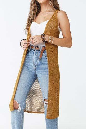 Forever21 Open-knit Longline Vest