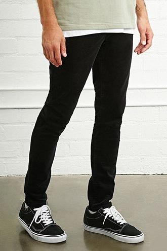 21 Men Men's  Black Slim-fit Corduroy Pants