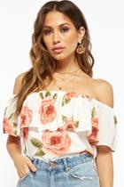 Forever21 Rose Print Off-the-shoulder Top