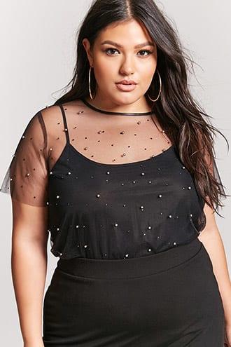Forever21 Plus Size Embellished Mesh Top