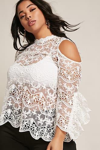 Forever21 Plus Size Sheer Crochet Open-shoulder Top