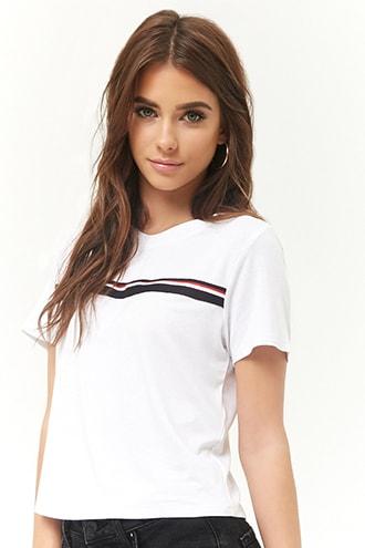Forever21 Boxy Striped-trim Tee