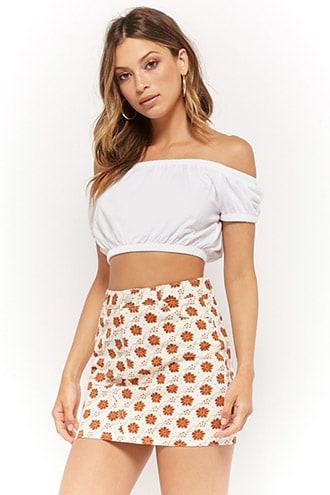 Forever21 Daisy Print Denim Skirt
