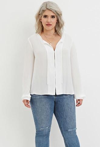 Forever21 Plus Women's  Plus Size Self-tie Chiffon Blouse