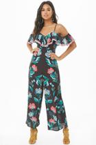 Forever21 Floral Flounce Open-shoulder Jumpsuit