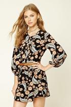 Forever21 Women's  Black & Salmon Pleated Floral Print Dress