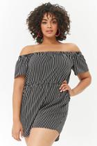 Forever21 Plus Size Pinstriped Off-the-shoulder Romper