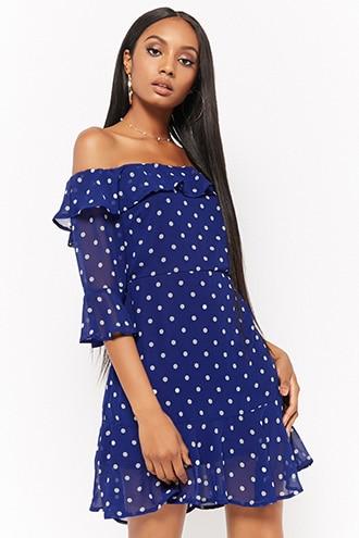 Forever21 Polka Dot Off-the-shoulder Mini Dress