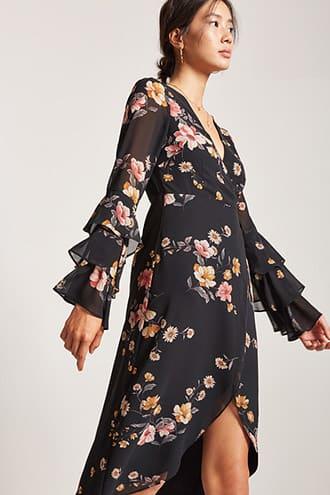 Forever21 Floral Surplice Midi Wrap Dress