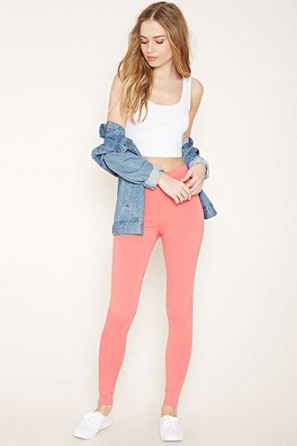 Forever21 Women's  Coral Heathered Knit Leggings