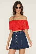 Forever21 Women's Tomato Off-the-shoulder Lace Top