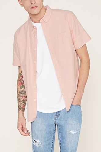 21 Men Men's Orange Oxford Pocket Shirt