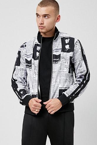 Forever21 Newspaper Print Track Jacket
