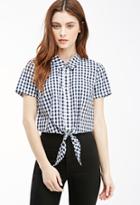Forever21 Cropped Knot-front Gingham Shirt