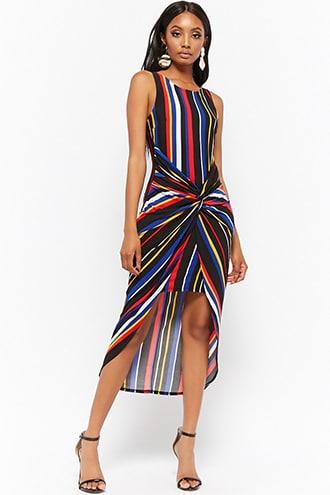 Forever21 Multicolor Striped Twist-front High-low Maxi Dress