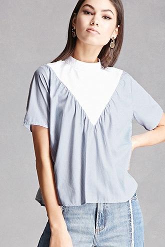 Forever21 High Neck Pinstripe Top