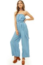 Forever21 Strapless Chambray Wide-leg Jumpsuit