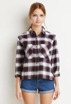 Forever21 Women's  Boxy Plaid Flannel Shirt (cream/red)
