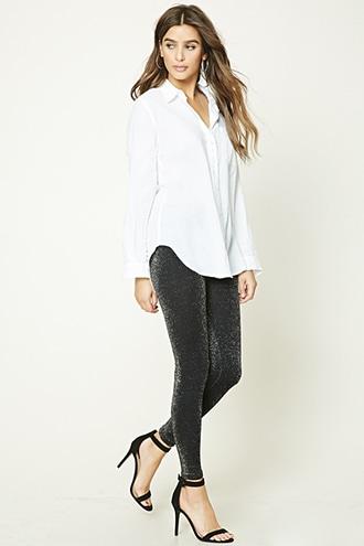 Forever21 Women's  Black & Silver Glitter Knit Leggings