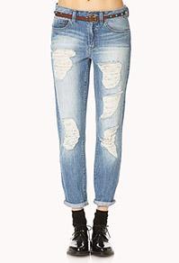 Forever21 Distressed Boyfriend Jeans W/ Belt