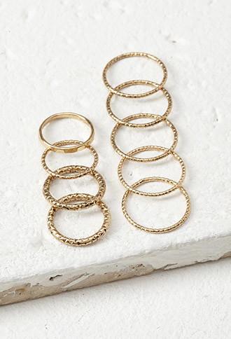 Forever21 Etched Midi Ring Set (antic Gold)
