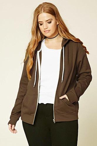 Forever21 Plus Women's  Olive Plus Size Zip-up Hoodie