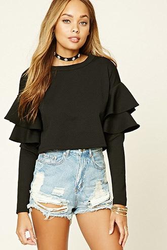 Forever21 Women's  Textured Tiered Sleeve Top