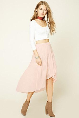 Forever21 Women's Blush Pleated High-low Hem Skirt