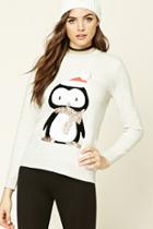 Forever21 Women's  Holiday Penguin Sweatshirt