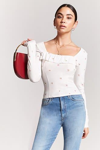 Forever21 Cherry Print Ruffle Top