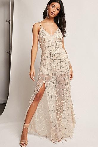 Forever21 Sequined Fringe Maxi Skort Romper