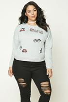 Forever21 Plus Women's  Heather Grey Plus Size Patch Sweatshirt