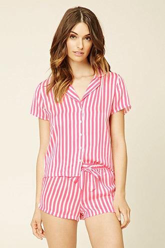 Forever21 Women's  Stripe Shirt Pj Set