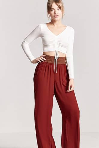 Forever21 Textured-waist Woven Pants