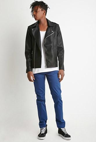 21 Men Men's  Faux Leather Moto Jacket (black)