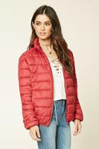 Forever21 Women's  Burgundy Zip-up Puffy Jacket